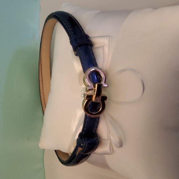 Elegant Blue Leather Belt - Picture 1 of 6